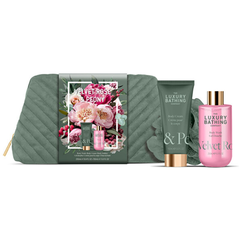 Peony Body Care Set & Bag ( Růže & Pivoňka ) - Dárková sada tělové péče v kosmetické taštičce ( 3 ks )