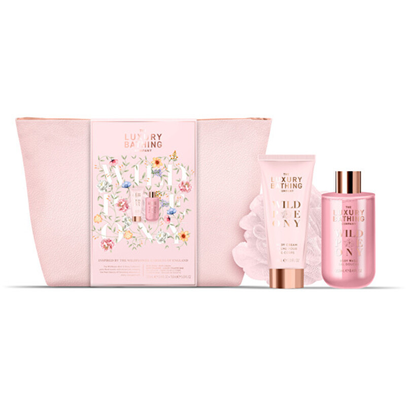 Peony Body Care Set & Bag ( Pivoňka, Broskev & Malina ) - Dárková sada v kosmetické taštičce ( 3 ks )