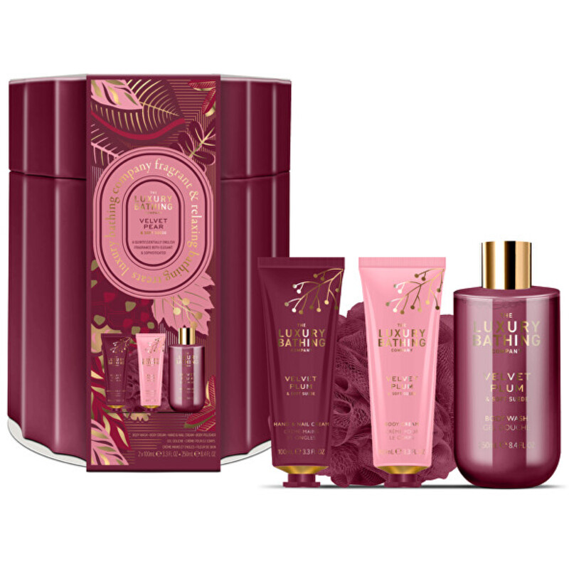 Velvet Plum & Soft Suede Hand & Body Care Gift Box - Dárková sada v plechové dóze ( 4 ks )