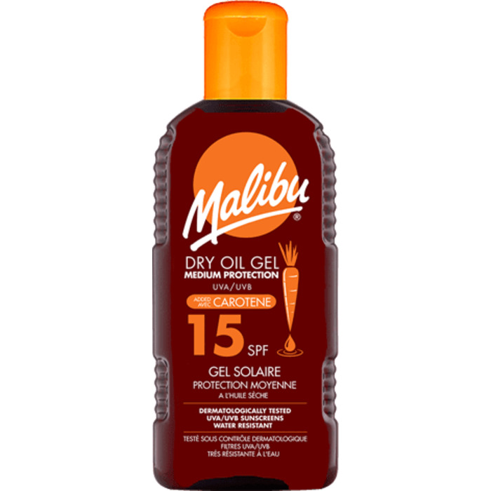 Malibu Dry Oil Gel With Carotene SPF15 - Voděodolný olejový gel na opalování s karotenem 200 ml
