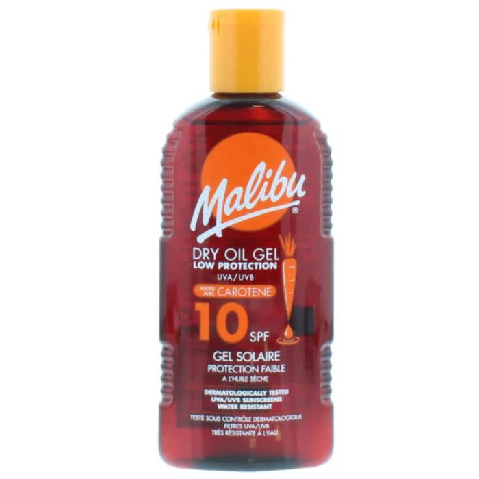 Malibu Dry Oil Gel With Carotene SPF10 - Voděodolný olejový gel na opalování s karotenem 200 ml