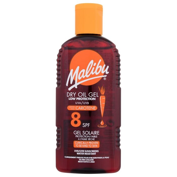 Malibu Dry Oil Gel With Carotene SPF8 - Voděodolný olejový gel na opalování s karotenem 200 ml