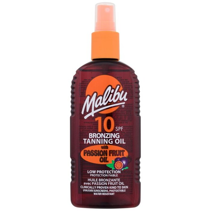 Malibu Bronzing Tanning Oil Passion Fruit Oil SPF10 - Voděodolný opalovací olej ve spreji s olejem z marakuji 200 ml