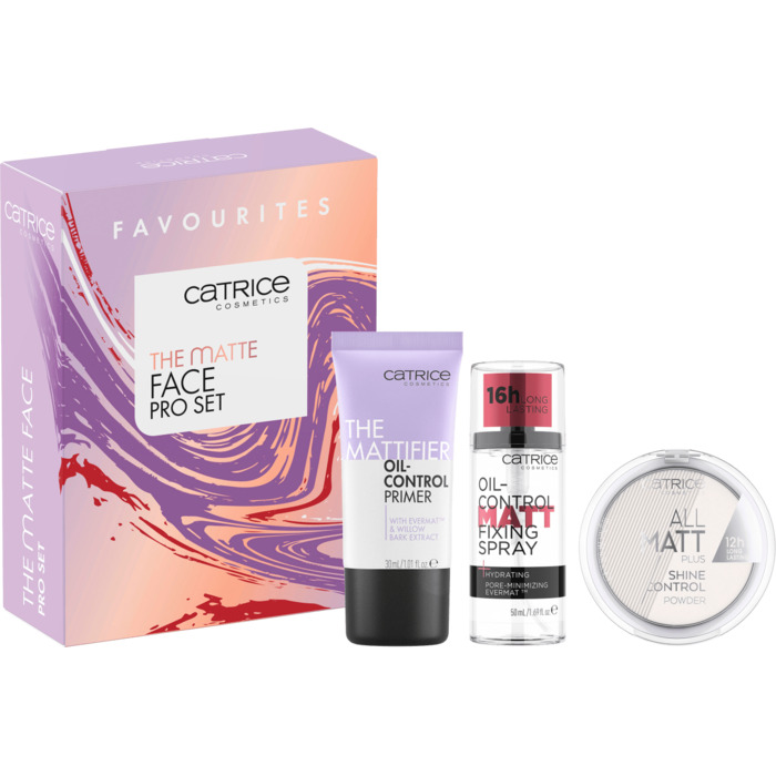 Catrice The Matte Face Pro Set podkladová báze pro matný vzhled pleti 30 ml + matující fixační sprej na make-up 50 ml + matující pudr 10 g