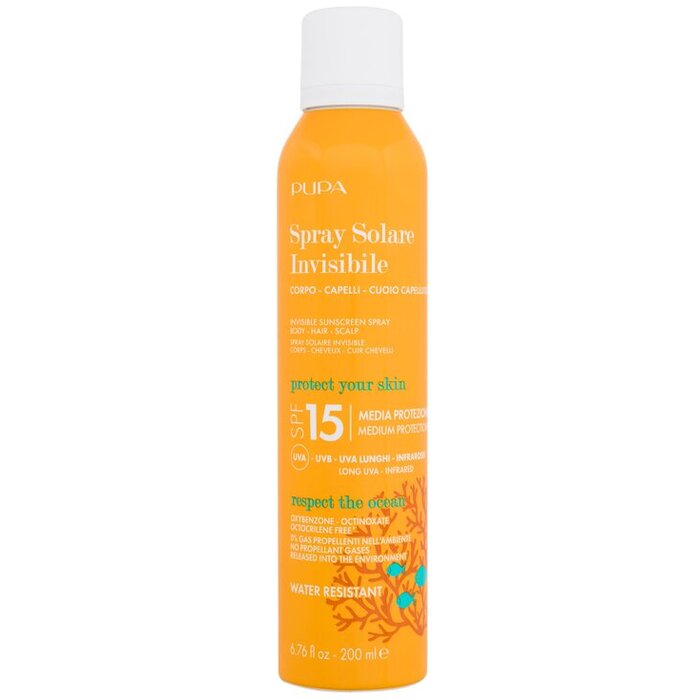 Pupa Invisible Sunscreen Spray SPF15 - Voděodolný opalovací sprej na tělo i obličej 200 ml