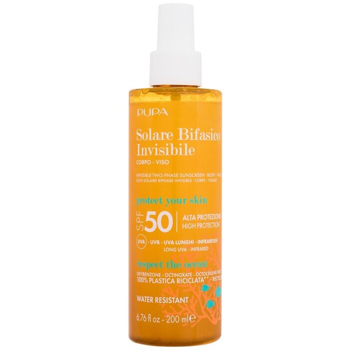 Pupa Invisible Sunscreen Two-Phase Spray SPF50 - Voděodolný dvoufázový opalovací sprej na tělo i obličej 200 ml