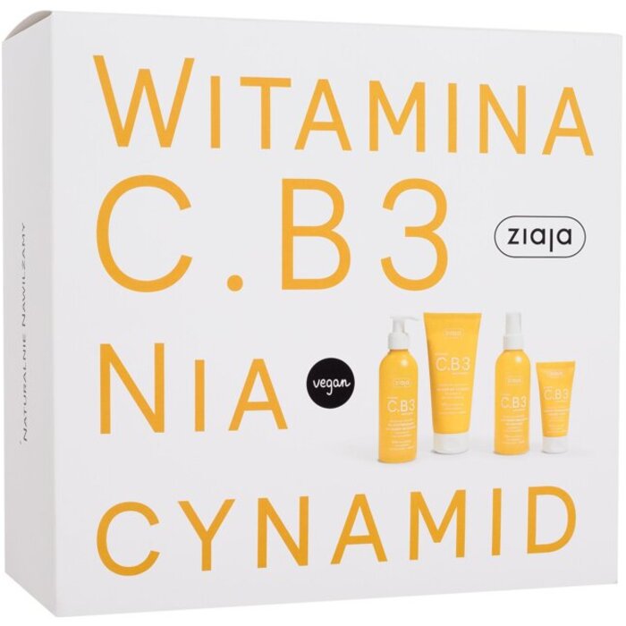 Ziaja Vitamin C.B3 Niacinamide lehké tělové mléko 200 ml + čisticí osvěžující tonikum 190 ml + mycí gel na obličej 190 ml + energizující krém 50 ml