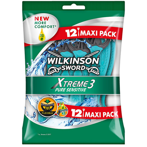 Wilkinson Sword Xtreme3 Pure Sensitive ( 12 ks ) - Jednorázový holicí strojek pro muže