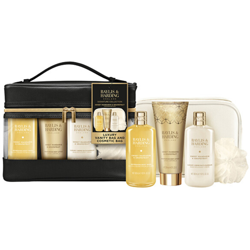 Luxury Vanity Bag Set ( Mandarinka & Grapefruit ) - Dárková sada péče o tělo v toaletní taštičce ( 5 ks )