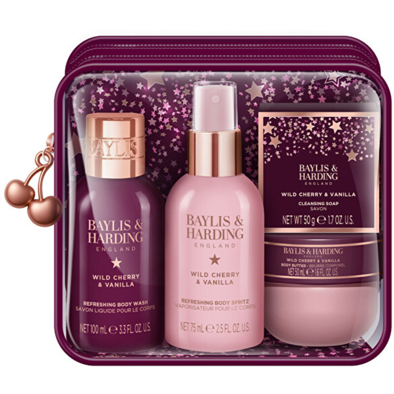 Luxury Bath & Body Care Set ( Wild Cherry & Vanilla ) - Dárková sada péče o tělo v taštičce ( 4 ks )