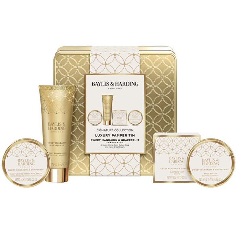 Luxury Pamper Tin ( Mandarinka & Grapefruit ) - Dárková sada péče o tělo v plechové dóze ( 4 ks )