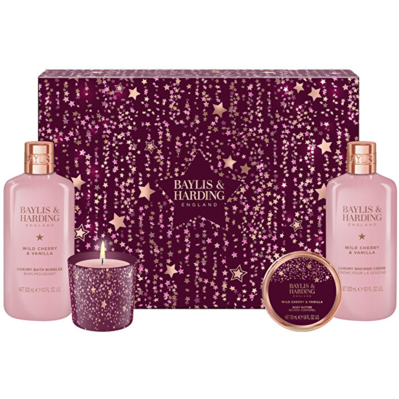 Luxury Gift Set with Candle ( Wild Cherry & Vanilla ) - Dárková sada péče o tělo se svíčkou ( 4 ks )