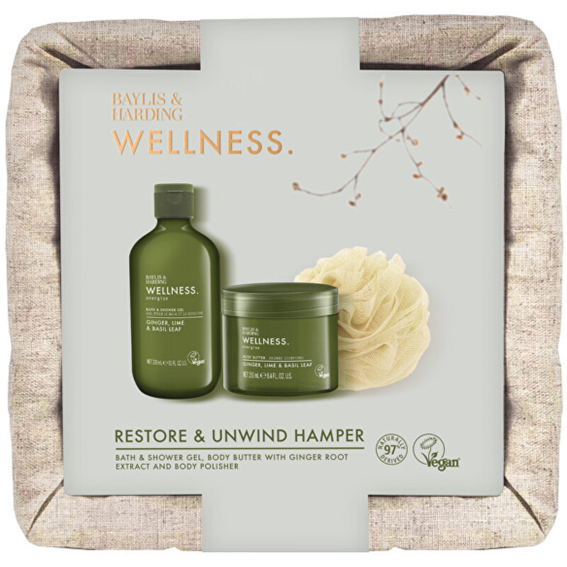 Ginger, Lime & Basil Leaf Body Care Set - Dárková sada péče o tělo v košíku ( 3 ks )