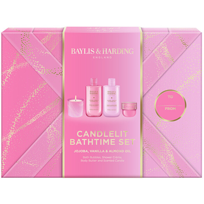 Jojoba, Vanilla & Almond Oil Body Care Set with a Candle - Dárková sada péče o tělo se svíčkou ( 4 ks )