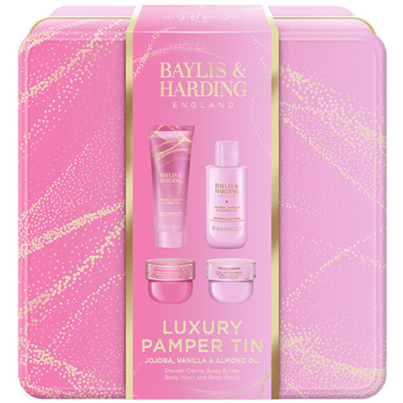 Jojoba, Vanilla & Almond Oil Gift Box - Dárková sada v plechové dóze ( 4 ks )