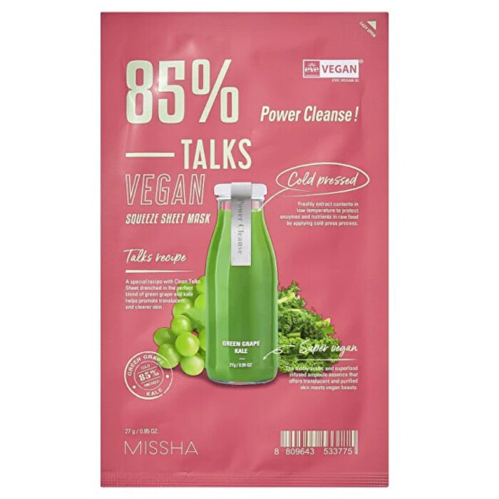Talks Vegan Power Cleanse Squeeze Sheet Mask - Veganská plátýnková pleťová maska