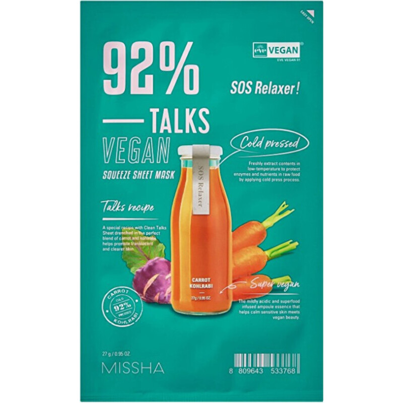Talks Vegan Squeeze SOS Relaxer Sheet Mask - Veganská pleťová maska