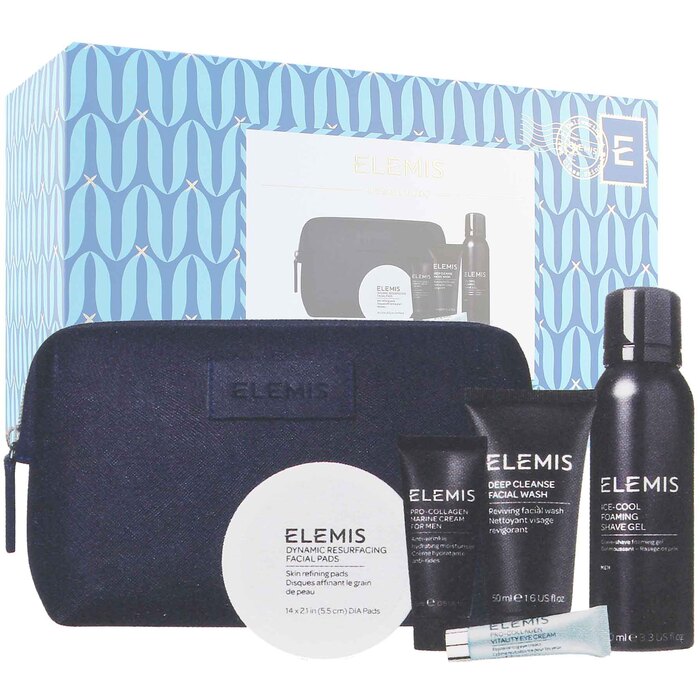 Elemis The First-Class Grooming Edit​ Set - Dárková sada pro muže pěnivý gel na holení 100 ml a hloubkově čisticí gel 50 ml a peelingové pleťové tampo