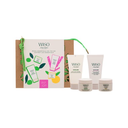 Shiseido Waso Essentials On The Go pleťový krém Waso Shikulime 15 ml + čisticí pleťový gel 30 ml + noční pleťová maska Waso Yuzu-C 15 ml + exfoliační maska Waso Satocane 30 ml + taška dárková sada