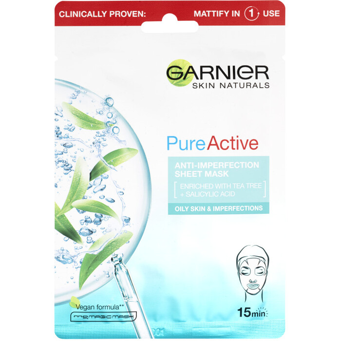 Skin Naturals Pure Active - Hydratační textilní maska proti nedokonalostem obohacená o čajovník a kyselinu salicylovou