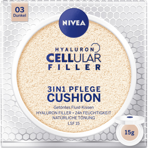 Nivea Hyaluron CELLular Filler 3in1 Care Cushion Makeup SPF15 - Lehce krycí make-up v houbičce 15 g - 03 Dark