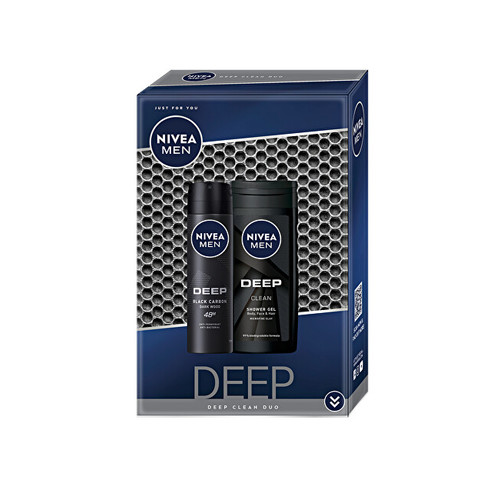 Nivea Men Deep Clean sprchový gel Deep Clean 250 ml + antiperspirant sprej Deep Black Carbon 150 ml dárková sada