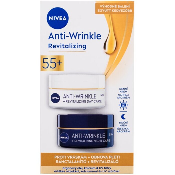 Nivea Anti Wrinkle Revitalizing pro ženy denní pleťová péče 50 ml + noční pleťová péče 50 ml + micelární voda Micelair 200 ml dárková sada