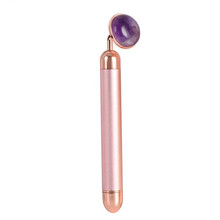 Jade Roller Massager Electric Pink Handle and Amethyst Jade - Elektrické masážítko na obličej s minerálem