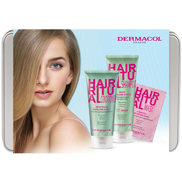 Dermacol Hair Ritual posilující kondicionér pro objem vlasů 200 ml + obnovující šampon pro objem vlasů 250 ml + intenzivní regenerační maska na vlasy 15 ml