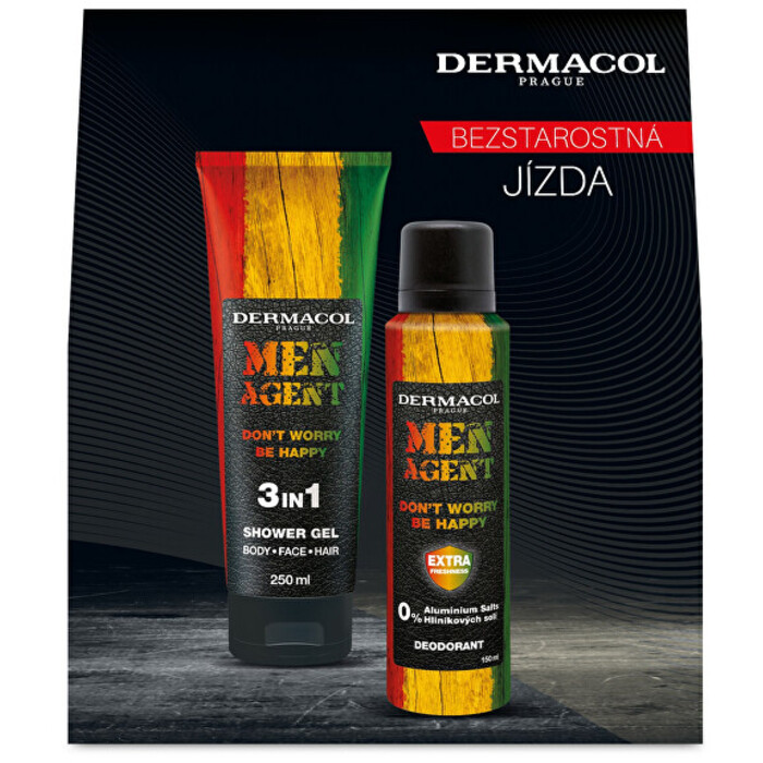 Dermacol Men Agent Don´t Worry be Happy 3v1 sprchový gel na tělo, vlasy a tvář 250 ml + deodorant sprej 150 ml, kosmetická sada pro muže