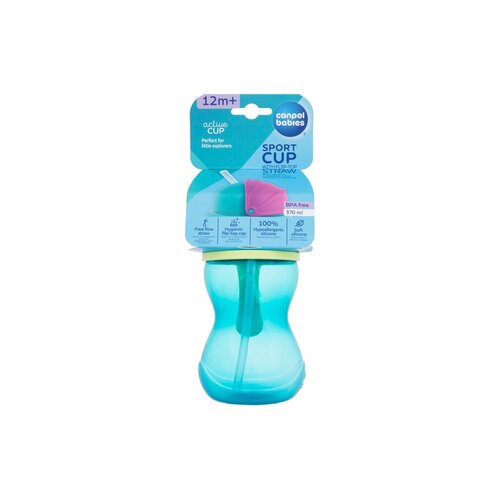 Canpol Babies Active Cup Sport Cup With Flip-Top Straw - Sportovní lahev se slámkou 370 ml - Blue