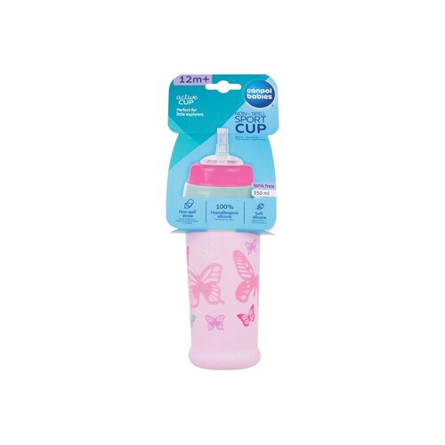 Canpol Babies Active Cup Non-Spill Sport Cup - Sportovní lahev se slámkou 350 ml - Butterfly - Pink