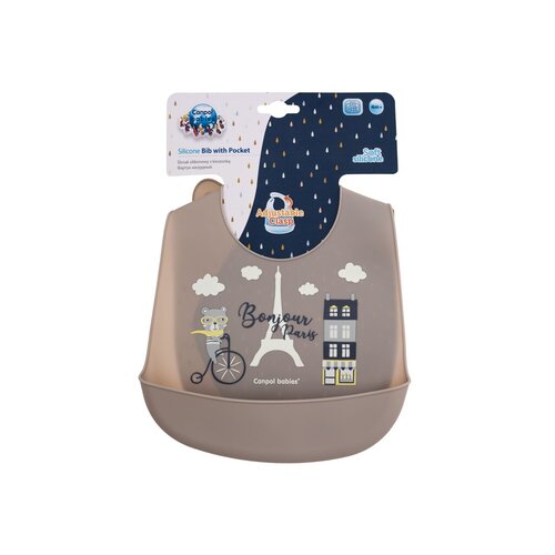 Canpol Babies Bonjour Paris Silicone Bib With Pocket - Silikonový bryndák s kapsou 1 ks