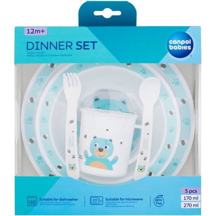 Canpol Babies Cute Animals Dinner Set Bear - Sada plastového nádobí 270 ml