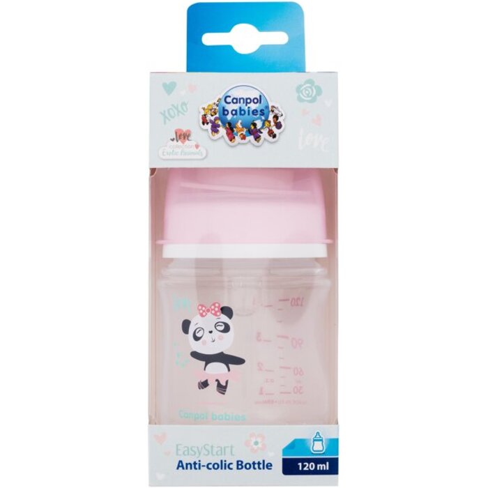 Canpol Babies Exotic Animals Easy Start Anti-Colic Bottle Pink - Kojenecká lahev 120 ml - 0m+