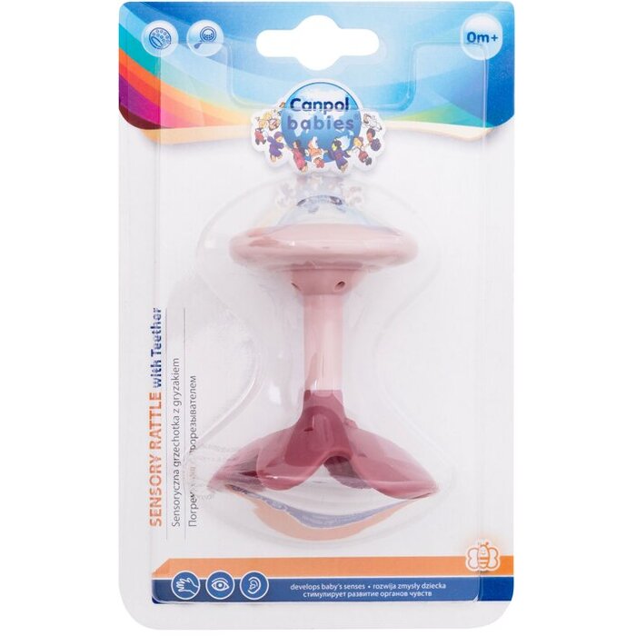 Sensory Rattle With Teether Pink - Senzorické chrastítko s kousátkem