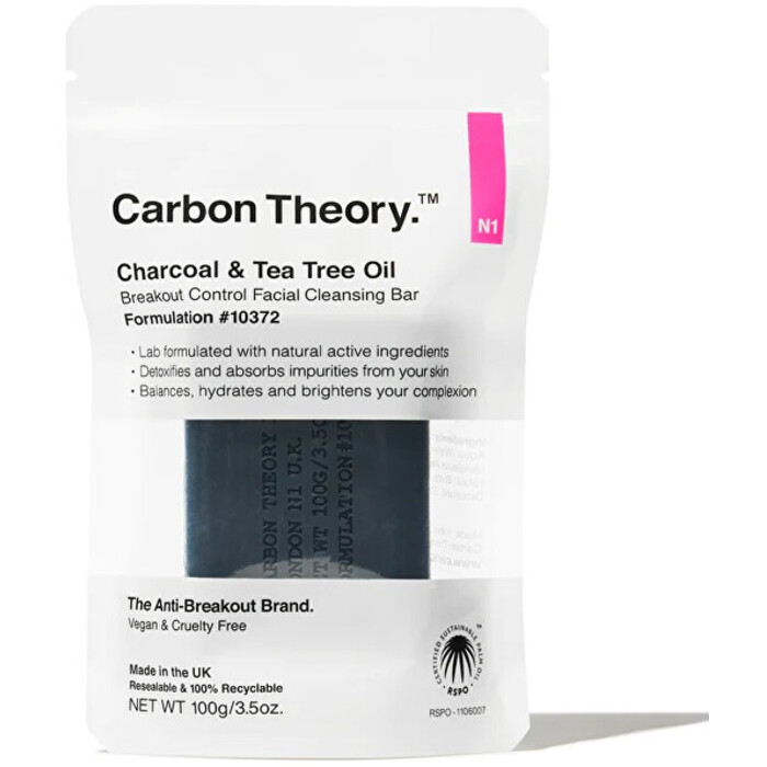 Carbon Theory Charcoal & Tea Tree Oil Breakout Control Facial Cleansing Bar - Čisticí pleťové mýdlo 100 g