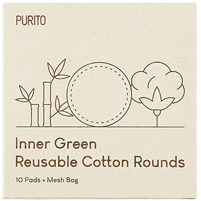 Purito Inner Green Reusable Cotton Rounds - Bambusovo-bavlněné tamponky 10 ks