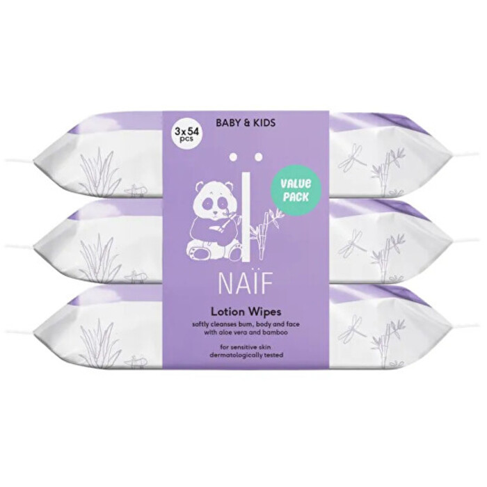 Baby & Kids Aloe Vera Lotion Wipes) 3 x - Ošetrujúce vlhčené obrúsky s 54 ks
