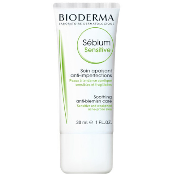Bioderma Sébium Sensitive Soothing Anti-Blemish Care - Hydratační zklidňující krém pro pleť vysušenou a podrážděnou léčbou akné 30 ml