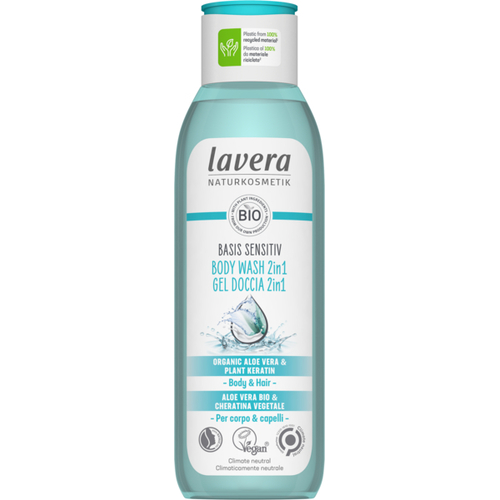Lavera Basis sensitiv Body Wash ( suchá a citlivá pokožka ) - Sprchový gel na tělo a vlasy s neutrální přírodní vůní 2 v 1 250 ml