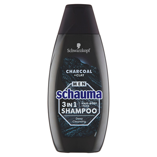 Schauma Men Charocal + Clay Hair Body Face Shampoo - Šampón pre mužov 3v1