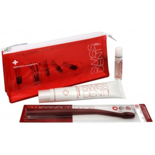 Swissdent Emergency Red 501 ml Extreme Whitening Toothpaste + 9 ml Extreme Mouth Spray + Soft Toothbrush + Cosmetic Bag dárková sada