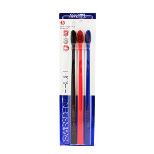 Swissdent Colours Soft-Medium Set ( 3ks - černý, červený, modrý ) - Sada zubních kartáčků