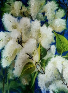 Bílé květiny, olejomalba