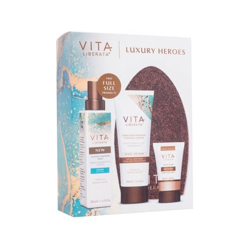 Vita Liberata Luxury Heroes samoopalovací mléko Fabulous Gradual Tanning Lotion Untinted 200 ml + samoopalovací mlha Tanning Mist Tinted 200 ml Medium + tělový make-up Body Blur Body Makeup 30 ml dárk