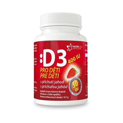 Vitamín D3 pre deti 400IU - jahoda 30 tabliet