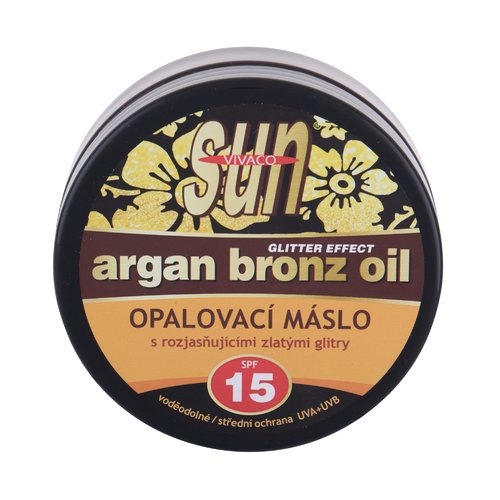 Vivaco Sun Argan Bronz Oil Glitter Effect SPF15 - Opalovací máslo s arganovým olejem a třpytkami 200 ml