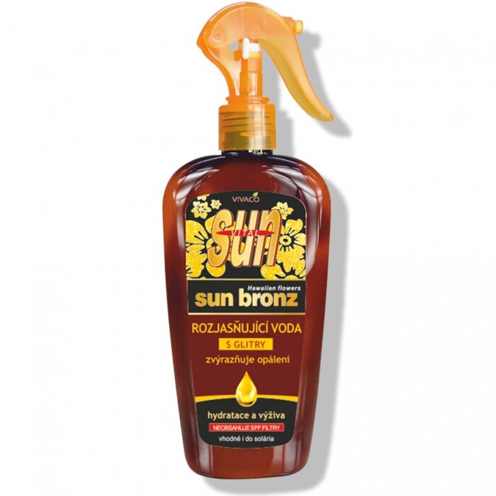 Vivaco Sun Argan Bronz Oil Brightening Water - Rozjasňující voda se zlatými glitry pro zvýraznění opálení 300 ml