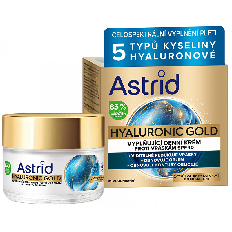 Hyaluronic Gold Cream SPF 10 - Vyplňující denní krém proti vráskám se zlatými proteiny